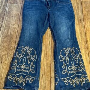 Idyllwind Rebel Blue Flare Jeans with Gold Embroidery